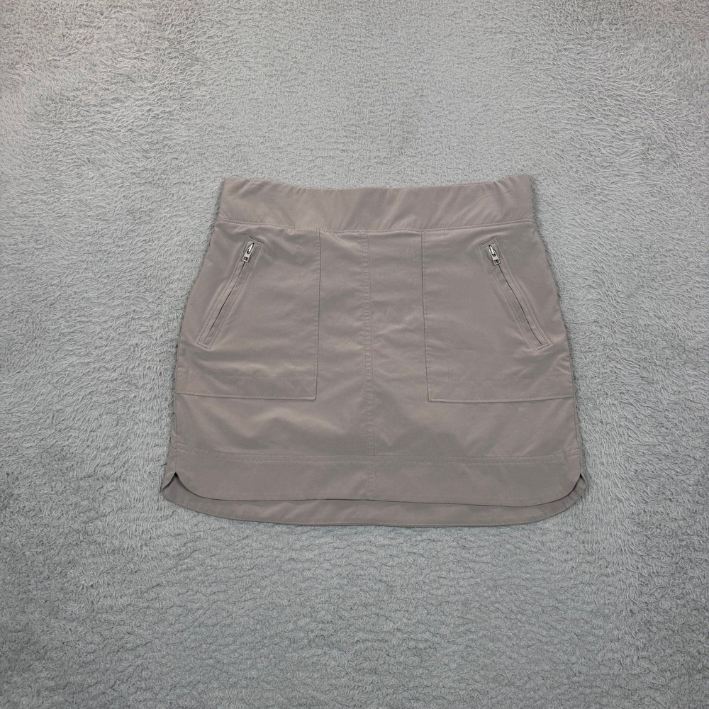 Athleta Women Taupe Gray Active Skort Size 6 Zipper Pockets Built-in Shorts